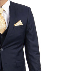 3 piece Navy Blue Slim Fit Men's Suit with Vest Set Sean Alexander Suits - Paul Malone.com