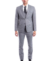 3 piece Grey Slim Fit Men's Suit with Vest Set Sean Alexander Suits - Paul Malone.com