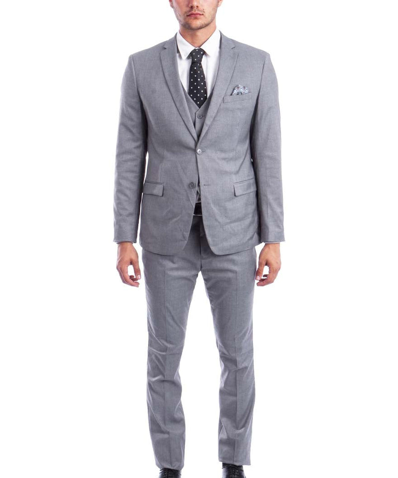 3 piece Grey Slim Fit Men's Suit with Vest Set Sean Alexander Suits - Paul Malone.com