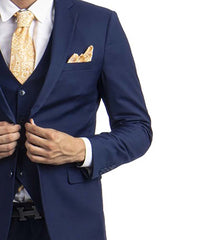 3 piece Indigo Blue Slim Fit Men's Suit with Vest Set Sean Alexander Suits - Paul Malone.com