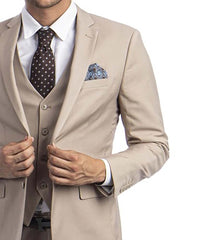 3 piece Tan Slim Fit Men's Suit with Vest Set Sean Alexander Suits - Paul Malone.com