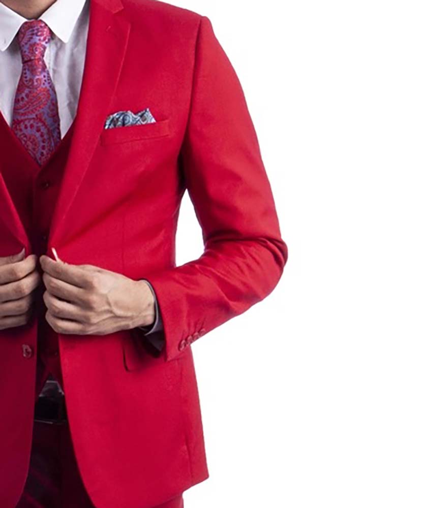 3 piece True Red Slim Fit Men's Suit with Vest Set Sean Alexander Suits - Paul Malone.com