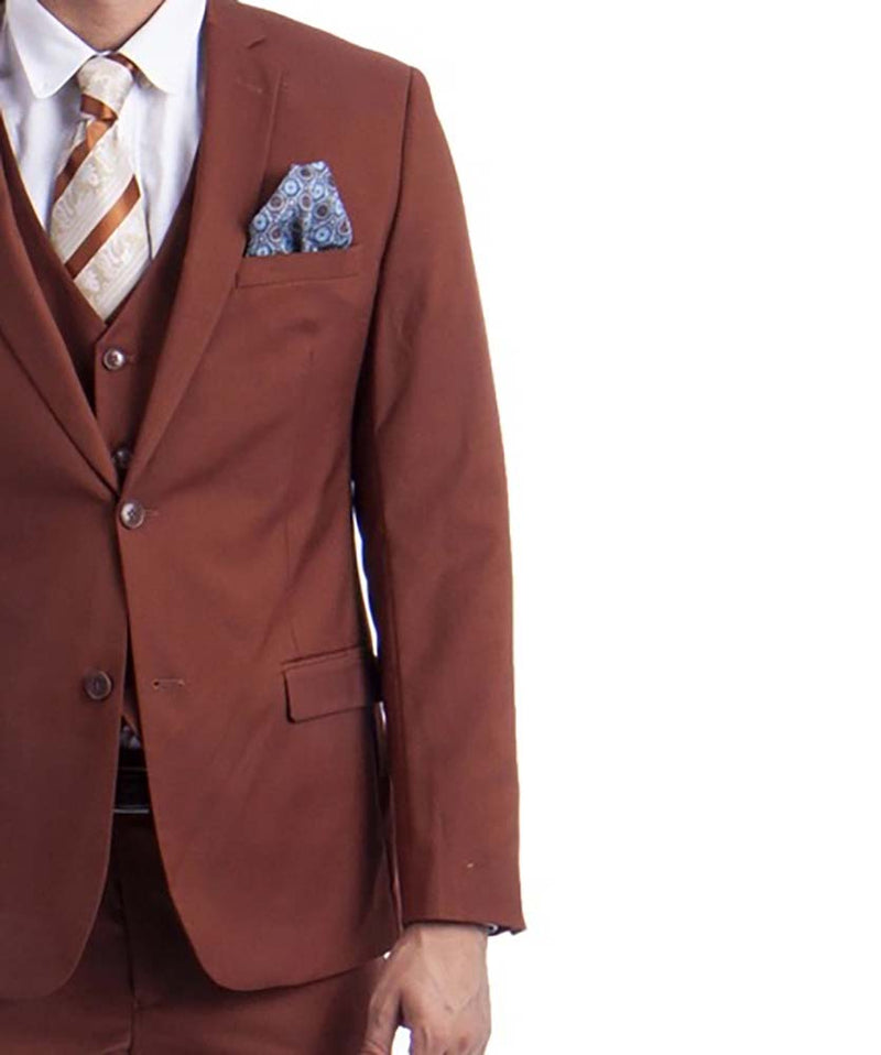 3 piece Light Brown Slim Fit Men's Suit with Vest Set Sean Alexander Suits - Paul Malone.com