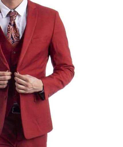 3 piece Brick Red Slim Fit Men's Suit with Vest Set Sean Alexander Suits - Paul Malone.com