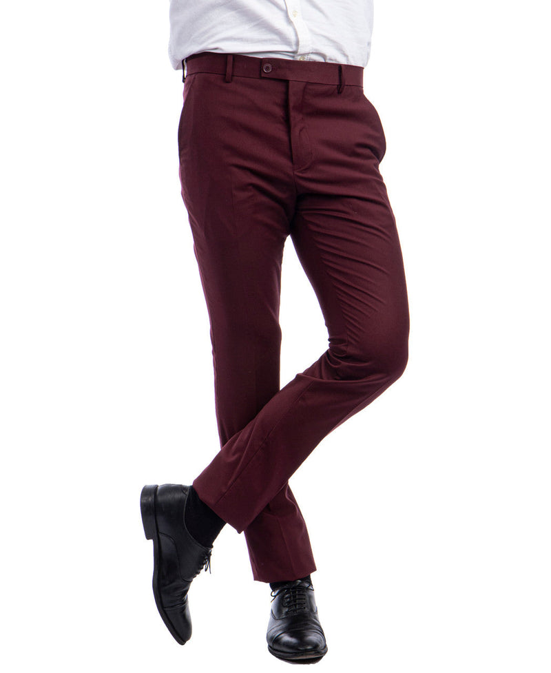 3 piece Burgundy Slim Fit Men's Suit with Vest Set Sean Alexander Suits - Paul Malone.com