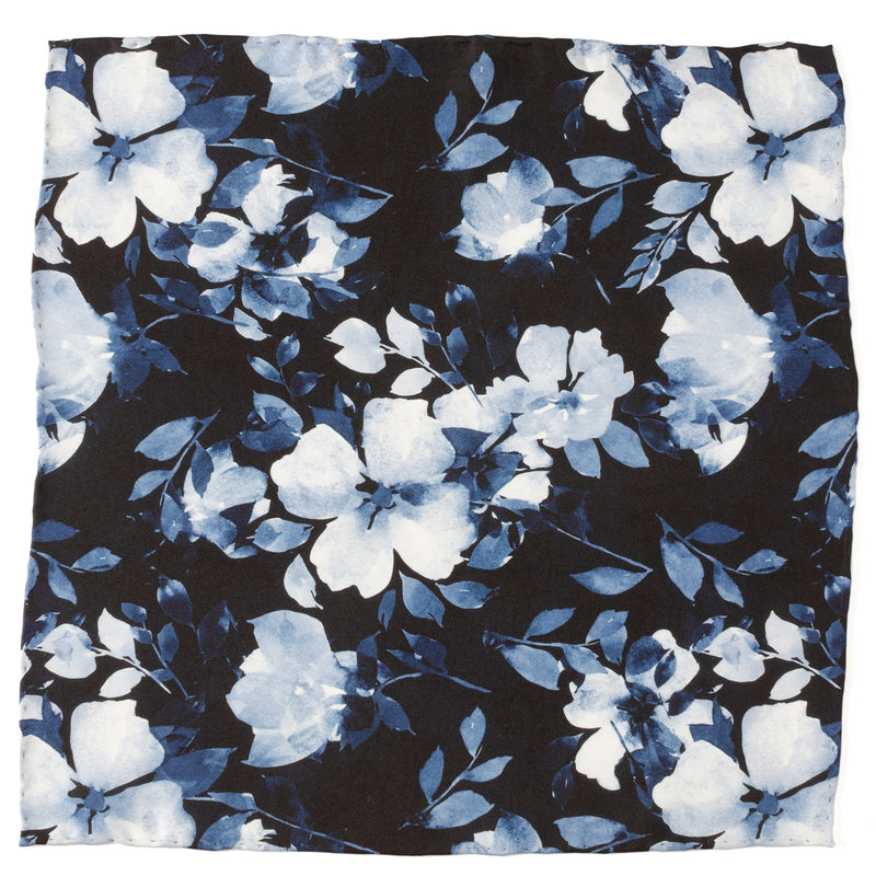 Painted Floral Black Pocket Square