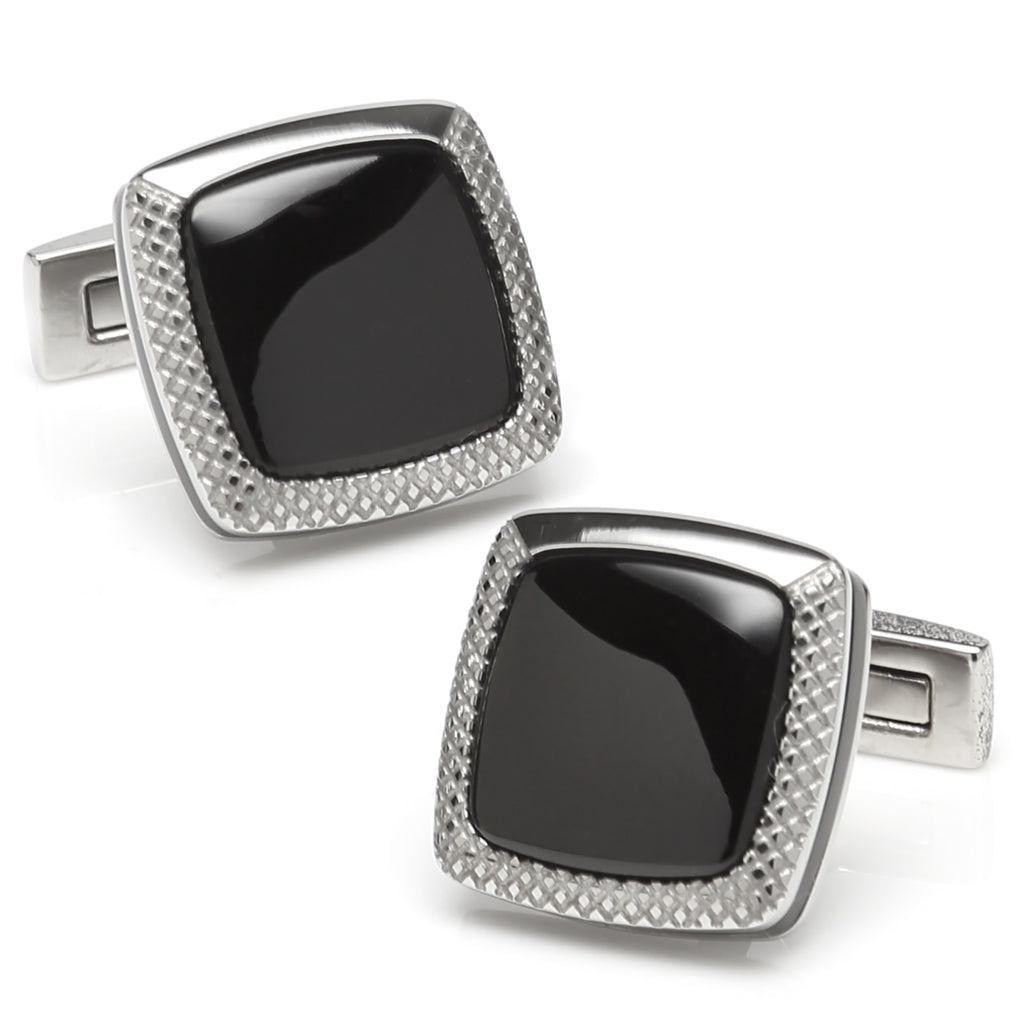 Onyx Cushion Stainless Steel Cufflinks