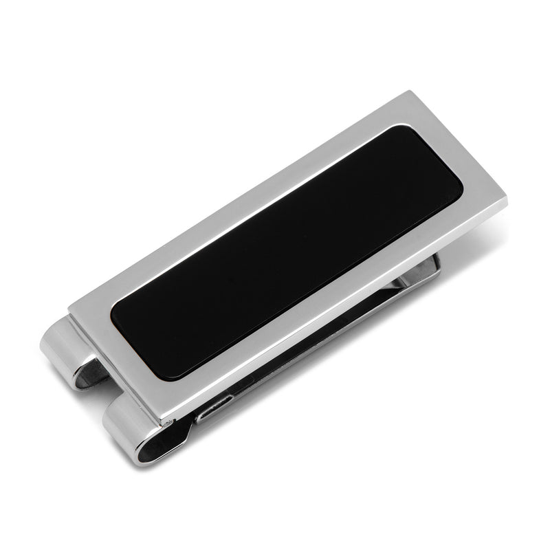 Stainless Steel Onyx Inlaid Money Clip