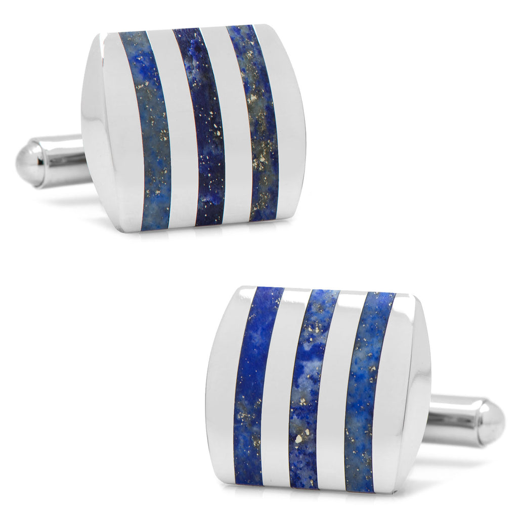 Stainless Steel Striped Lapis Cufflinks