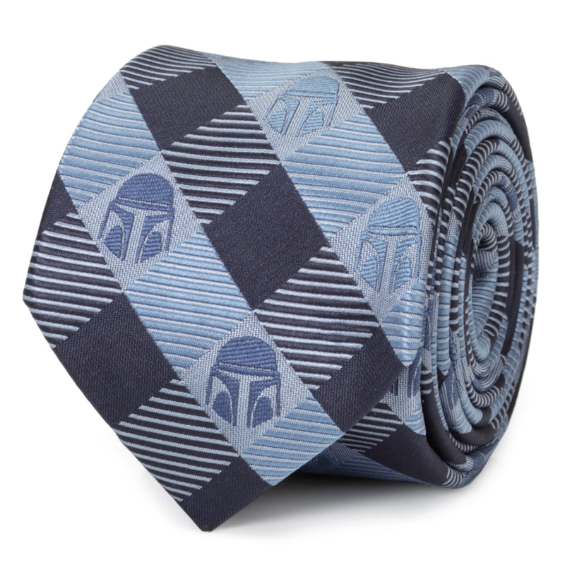 Star Wars Mando Helmet Check Blue Mens Tie